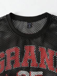 ROMWE MEN Street Life Men's Jersey Baggy Fit Loose Short Mesh Printed T-Shirt