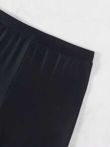 Swim Mulvari 2pcs/Set New Summer Solid Black Round Neck Short Sleeve Swimsuit And Shorts Burkini Set - Black - View 5