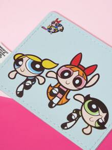 THE POWERPUFF GIRLS X SHEIN 1 件花朵、泡泡、毛茛图案学生/公交卡/信用卡皮革卡夹迷你钱包，蓝色 - 藍色 - 查看 4