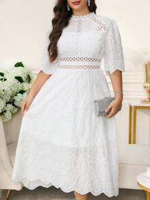SHEIN Clasi Elegantes Kleid mit Stickerei und Kurzarm in Große Größen für Damen - Weiss - Übersicht 8