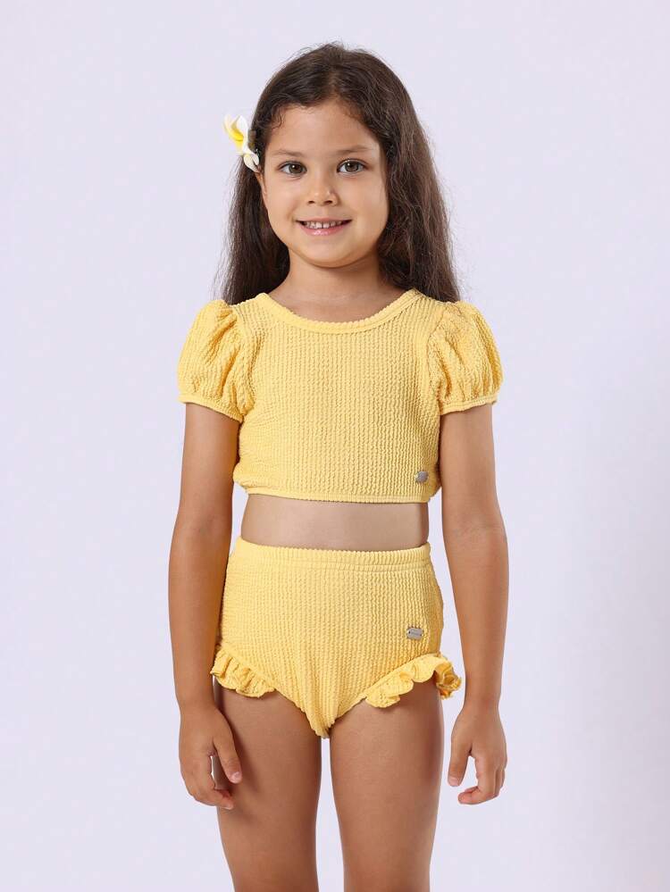 Textured Puff Sleeve High Rise One-Piece Swimsuit