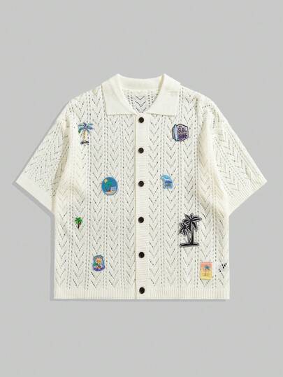 Street Life Camisa holgada de punto para hombre, top de manga corta de punto