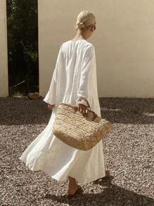 Livesso Summer New Loose Casual Linen Style Women Beach Dress - White - View 3