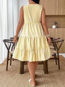 Calvaya Vestido de verano informal con rayas y sin mangas para tallas grandes - Multicolor - Ver 2