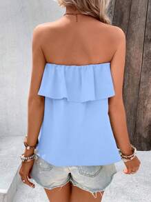 Breezaya Women's Solid Color Double-Layer Bandeau Casual Camisole/Top For Vacation - Blue - View 2