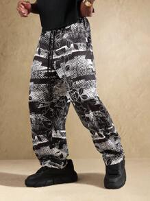 SUMWON Loose Fit Wide Leg Printed Jogger Pants Streetwear Festival Baggy Skater Style All Season Casual Loungewear Urban Fashion Statement Pants