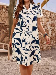 EMERY ROSE Vestido informal de verano con estampado geométrico y manga corta para mujer talla grande