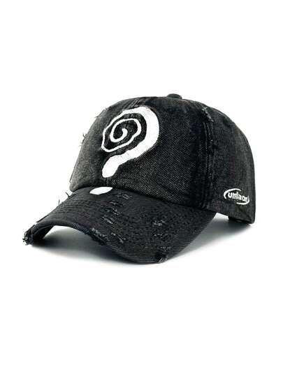 Grunge Punk Vintage Tie Dye Distressed Question Mark Embroidered Contrasting Color Baseball Cap, Summer Casual Versatile Sun Hat For Party, Social Events, Sports