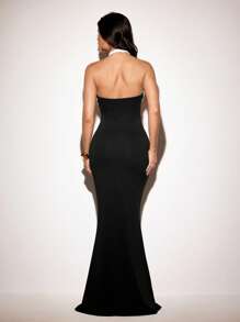 VIOLA AND VESPER Black&White Cross Neck Maxi Bicolor Maxi Dress Women Elegant Long Dress - Black and White - View 2