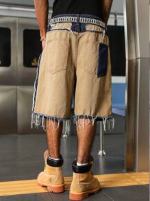 PAVTROS Quần short denim rách rách viền tua rua thường ngày cho nam - Nhiều màu - Xem 2