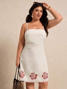 Elaquor Plus Size Women Floral Print Elegant Slip Dress - White - View 4