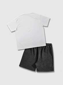 ROMWE MEN Street Life 2025 New Summer Men Goth Cross 2pcs Outfit, Casual Crew Neck Short Sleeve T-Shirt And Shorts Set - White - View 2