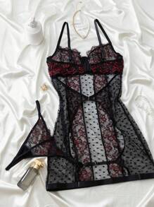 2 件女士蕾丝睡衣套装，透视装，适合外出 - 彩色 - 查看 10