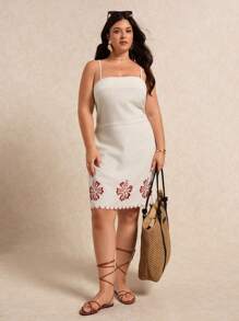 Elaquor Plus Size Women Floral Print Elegant Slip Dress - White - View 3