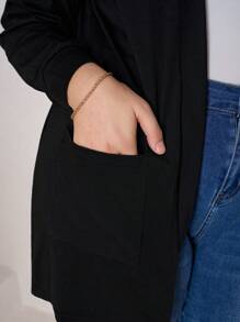 Chikora 加大码黑色针织口袋宽松开衫，带口袋，商务休闲女装 - 黑色 - 查看 7