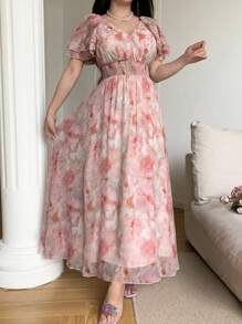 Modelyn 女士优雅花卉印花连衣裙，夏季