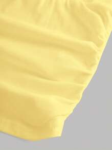 SHEIN 少女褶皱短袖修身 T 恤，深方领花卉蕾丝网眼泡泡袖，上衣茶会服装夏季 T 恤夏季上衣 - 黃色 - 查看 5