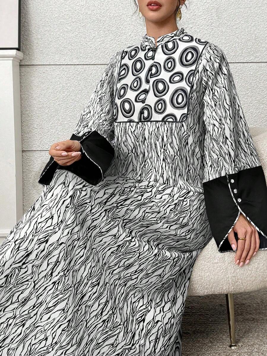 Al Najma 女士阿拉伯风格夏装，时尚、端庄 - 黑與白 - 查看 1