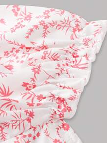 Girlism 少女花卉印花休闲褶饰泡泡袖衬衫 - 紅木色 - 查看 3