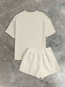 2件套女士夏季休闲字母印花T恤和短裤套装