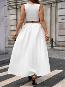 SHEIN Clasi Plus Size Women's White A-Line Versatile Skirt Women White Skirt Women Casual Skirt Women Clothes Women Summer Clothes - White - View 2