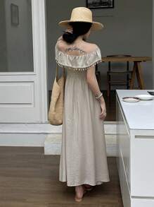 DAZY New Summer Women's Long Beach Dress Off Shoulder Top Vacation Maxi Dress Boho - Khaki - View 2