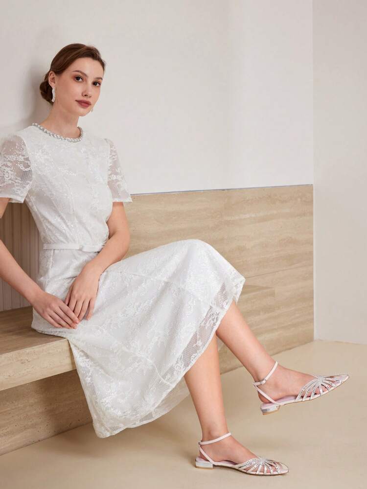 POINTED TOE RHINESTONE MESH FLAT SHOES