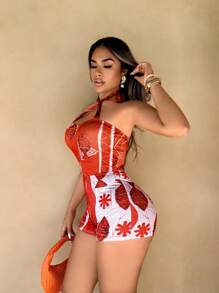 SHEIN Unity Women's Floral Print Bodycon Jumpsuit For Vacation - Multicolor - View 5