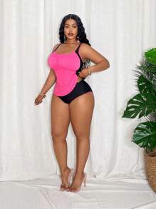 Slaydiva 加大码纯色吊带比基尼，夏季时尚 - 黑色 - 查看 3