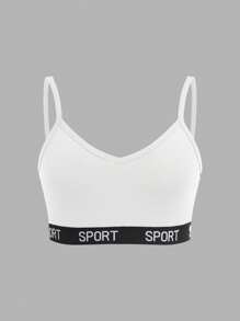 少女简约字母弹力细肩带交叉后背文胸 3 件套 - 黑與白 - 查看 10