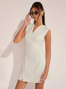 COSMINA Women Elegant V-Neck Cinched Waist Mini Dress, Suitable For Parties, Spring/Summer - Cream - View 4