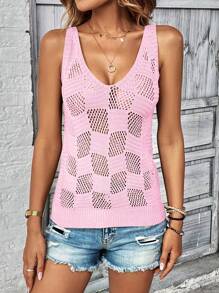 Breezaya Mixed Fiber Versatile Hollow-Out Textured Knit Top - Baby Pink - View 3