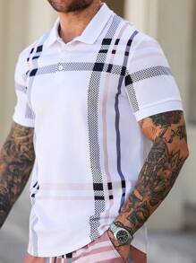 Manfinity Homme Men's Polo Shirt Set, Short Sleeve, Fashion Suitable For Summer, Men's Manfinity Men INS Polo Shirt Set.The Unique Design Of Digital Printing Sketches Out The Mature Charm Of Fashionable Men - Multicolor - View 3