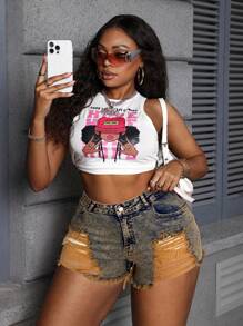 Slaydiva Plus Size Women's Denim Shorts Sexy Tight Elastic Ripped Denim Denim Shorts, Valentine's Day Vacation Summer - Dark Wash - View 6