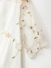 Rusticease Đầm hở eo thêu hoa lưới tương phản mùa hè cho nữ - trắng - Xem 7