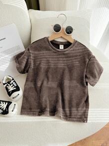 SHEIN 1 Piece Young Boy Casual Sports Academy Japanese And Korean Loose Fit Water-Washed Soft Comfortable Round Neck T-Shirt Suitable For Kids Young Boy Back To School Suitable For Birthday Parties, Parties, Performances, Weddings, Baptisms, Back To School Daily Suitable For School Suitable For Travel Suitable For Sports Suitable For Spring And Summer