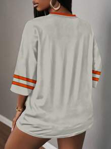 Slaydiva Casual Minimalist Sporty Street Style Butterfly Pattern V-Neck Short Sleeve Loose T-Shirt, Plus Size, Suitable For Summer Summer Outfits Vcay Women Summer Clothing - Multicolor - View 2