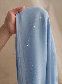 Anewsta 优雅法式垂坠蝴蝶结领水晶装饰雪纺衬衫，时尚通勤女式网眼上衣，春季 - 藍色 - 查看 8