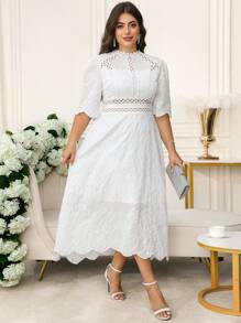 SHEIN Clasi Elegantes Kleid mit Stickerei und Kurzarm in Große Größen für Damen - Weiss - Übersicht 6
