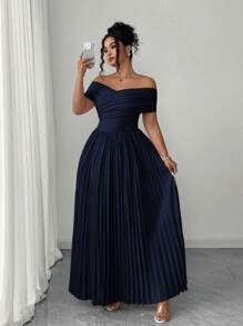 Elenzga Vestido de verano con hombros descubiertos, cintura fruncida y estilo bandeau, vestido de graduación elegante y romántico de talla grande
