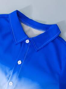 SHEIN Tween Boy Ombre Short Sleeve Shirt, Fashionable Ombre Design, Breathable Fabric, Comfortable For Everyday Wear - Royal Blue - View 4