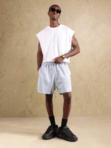 SUMWON Athletic Drop Crotch Basketball Shorts Loungewear Drawstring Waist Urban Streetwear Workout Running Training Sport Athleisure Activewear - Baby Blue - View 3