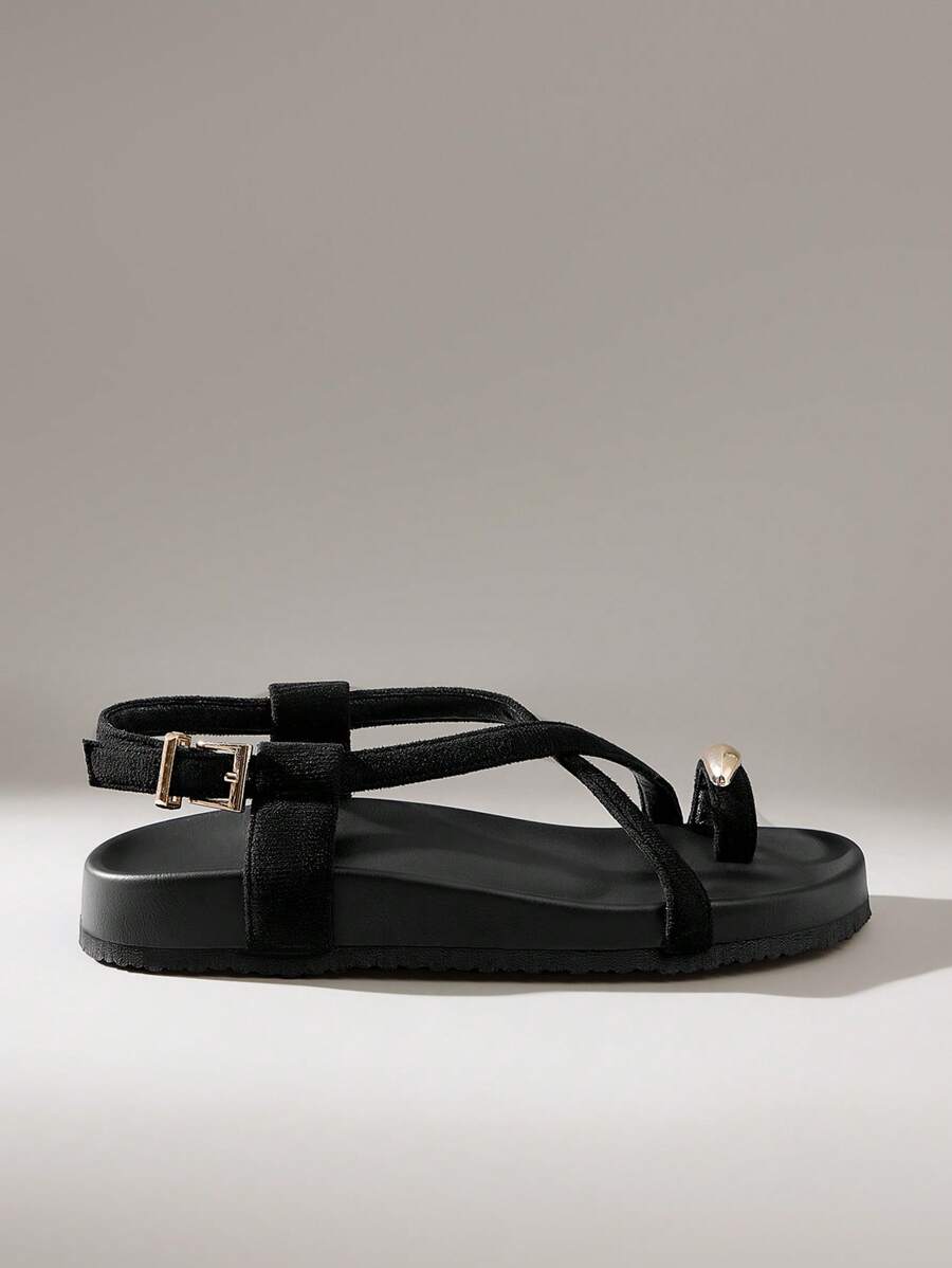 Solecia 女士时尚棕色露趾休闲系带平底凉鞋，春夏季舒适穿着