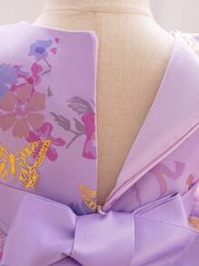 Cute Baby Girls Elegant Butterfly Pattern Organza Short Sleeve Dress, Summer - Mauve Purple - View 6