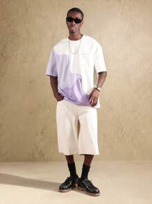 SUMWON 超大号运动 T 恤短袖街头风基本款圆领拼色波浪图案设计健身跑步舒适