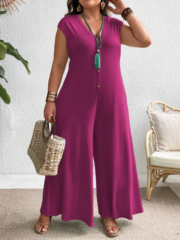 Macacão casual com decote em V e manga curta, pernas largas, elegante para o verão, roupas femininas de verão, macacão feminino, macacão feminino de verão, roupas femininas, plus size, roupas formais