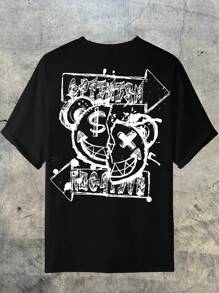 AXEPEAK Áo thun trễ vai họa tiết hoạt hình và chữ cái cho nam, mùa hè, thời trang đường phố - màu đen - Xem 1