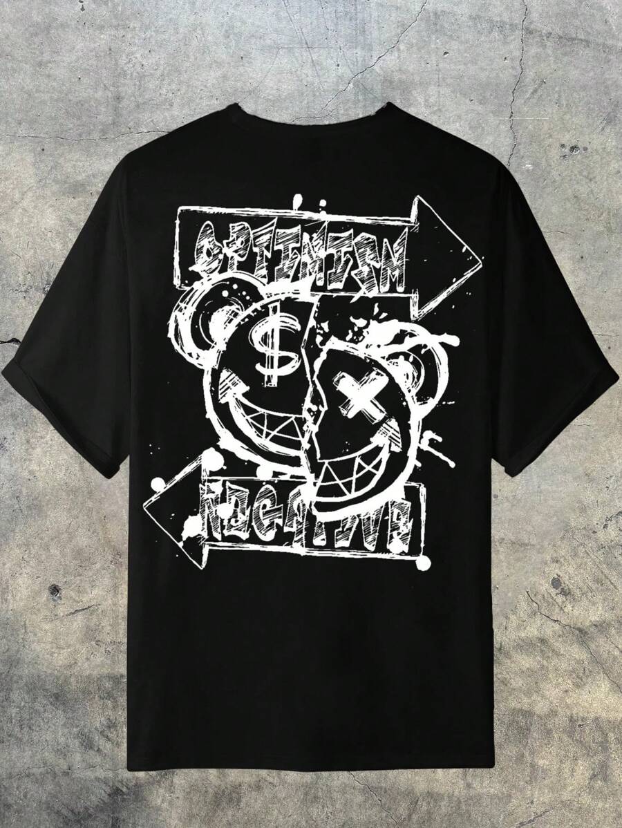 AXEPEAK Áo thun trễ vai họa tiết hoạt hình và chữ cái cho nam, mùa hè, thời trang đường phố - màu đen - Xem 1