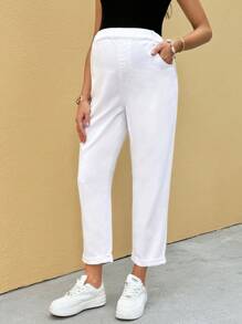 SHEIN Maternity Jeans,Beach,Summer Graduation Spring Vacation Beach Mother's Day Gift ﻿ - White - View 3
