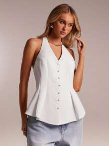 Avantive New Summer Halter Neck Sleeveless A-Line Women Top - White - View 6